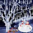 2 Pack Christmas Lights Outdoor, Expandable Meteor Shower Lights with Timer, Waterproof Falling Rain Light with 16 Tubes 384 LED Plug in, Suitable for Garden House Xmas Tree Decorations (Cool White)