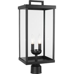 Outdoor Post Light Fixture, 21 Inch 2-Light Large Modern Exterior Post Lantern with Clear Glass, Black Outside Lamp Post, Outdoor Pole Lights for Yard Garden Patio Pathway