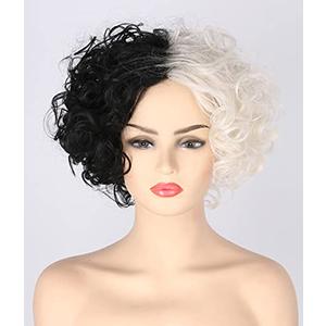Topcosplay Women Wigs Short Curly Afro Fluffy Black and Blonde Wigs Cosplay Costume Wig