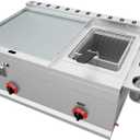 Flat Top Grill Deep Fryer Combo, Commercial 2 in 1 Stainless Steel Gas Griddle with 2 Burners, Double Burner Liquefied Gas Deep Fryer Propane for Teppanyaki Frying Outdoor (26.8in  18.5in  12.6in)