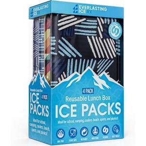 Everlasting Ice Reusable Ice Packs for Lunch Boxes & Coolers (4 Pack) Flexible, Long-Lasting, BPA Free, Versatile Lunch Box Ice Packs for Insulated Bags, Picnic, Travel, and More