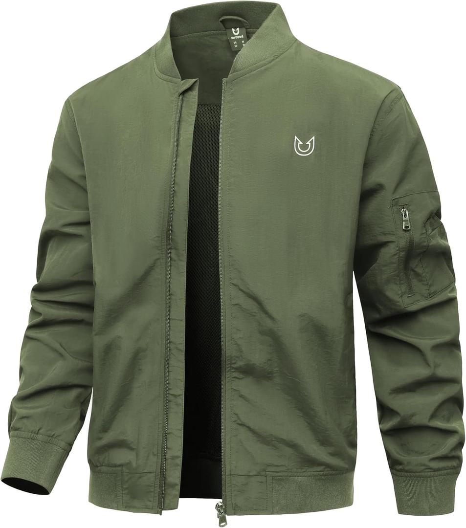 NORTHYARD Men's Bomber Jacket Lightweight Casual Windbreaker Zip Up Fashion Windproof Coat Spring Fall (Green, M)