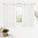 LAMIT Short Linen Curtains 40 Inches Long for Small Window, Rod Pocket Linen Privacy Drapes Light Filtering Semi Sheer Window Curtains for Kitchen/Bedrooom, Set of 2 Panels (42 x 40 Inch, Ivory White)
