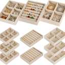 8-Piece 6" Velvet jewelry drawer organizer inserts Removable Dividers, Stackable Drawer Organizer for Rings Earrings Makeup, Vanity Dresser Storage