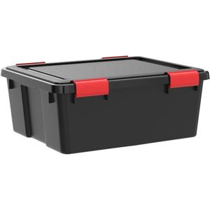 IRIS USA WeatherPro 31 Qt Storage Bins with Lids, 1 Pack, BPA-Free Plastic Gasket Box with Tight Latch and Seal, Stackable Nestable Tote Tub - Black/Red