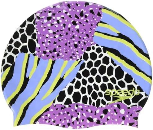 Speedo Unisex Adult Silicone Swim Cap (Black Patchwork)