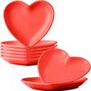 Ceramic Plates, 8 Pack Ceramic Dinner Plates Heart Dishes, Dessert Salad bowls For Appetizer, Steak, Snacks, Microwave & Oven Safe (Red)