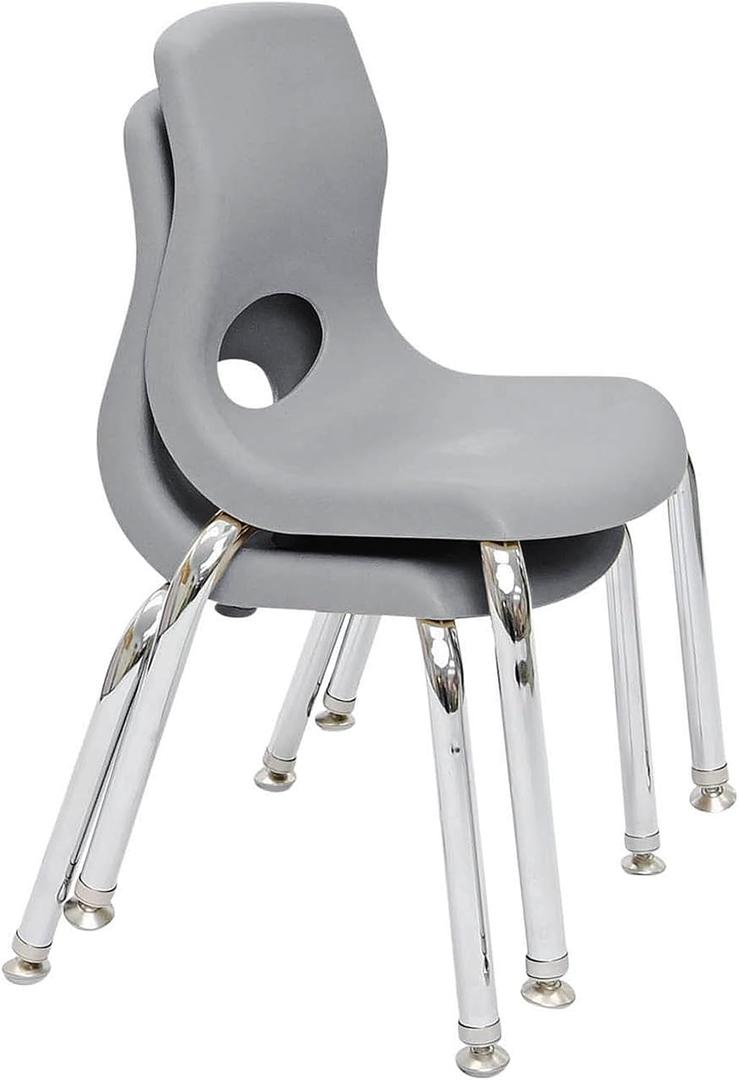 Children’s Factory MyPosture Plus 8" Chair, Gray with Chrome Legs, 2 Pack, Stackable Ergonomic Seating Solution for Classrooms and Homeschools, Size: 8" Seat, 13.5"D x 11.25"W x 18.5"H