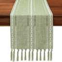 5 x OTOSTAR Table Runner with Tassels 13x72 Inch Rustic Farmhouse Table Runners Boho Hemstitched Embroidered Table Runner 72 Inches Long Rustic Home Holiday Party Dining Decor (Sage Green)