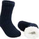 LEMZONE Men's Fluffy Slipper Socks Non Slip Winter Warm Cozy Fleece Lining Cabin Socks with Grips