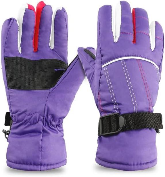 Kids Snow Gloves for Skiing Kids Mitten Winter Waterproof Girls and Boys Snow Gloves for Winter Cold Weather (5-8 years old, Purple)