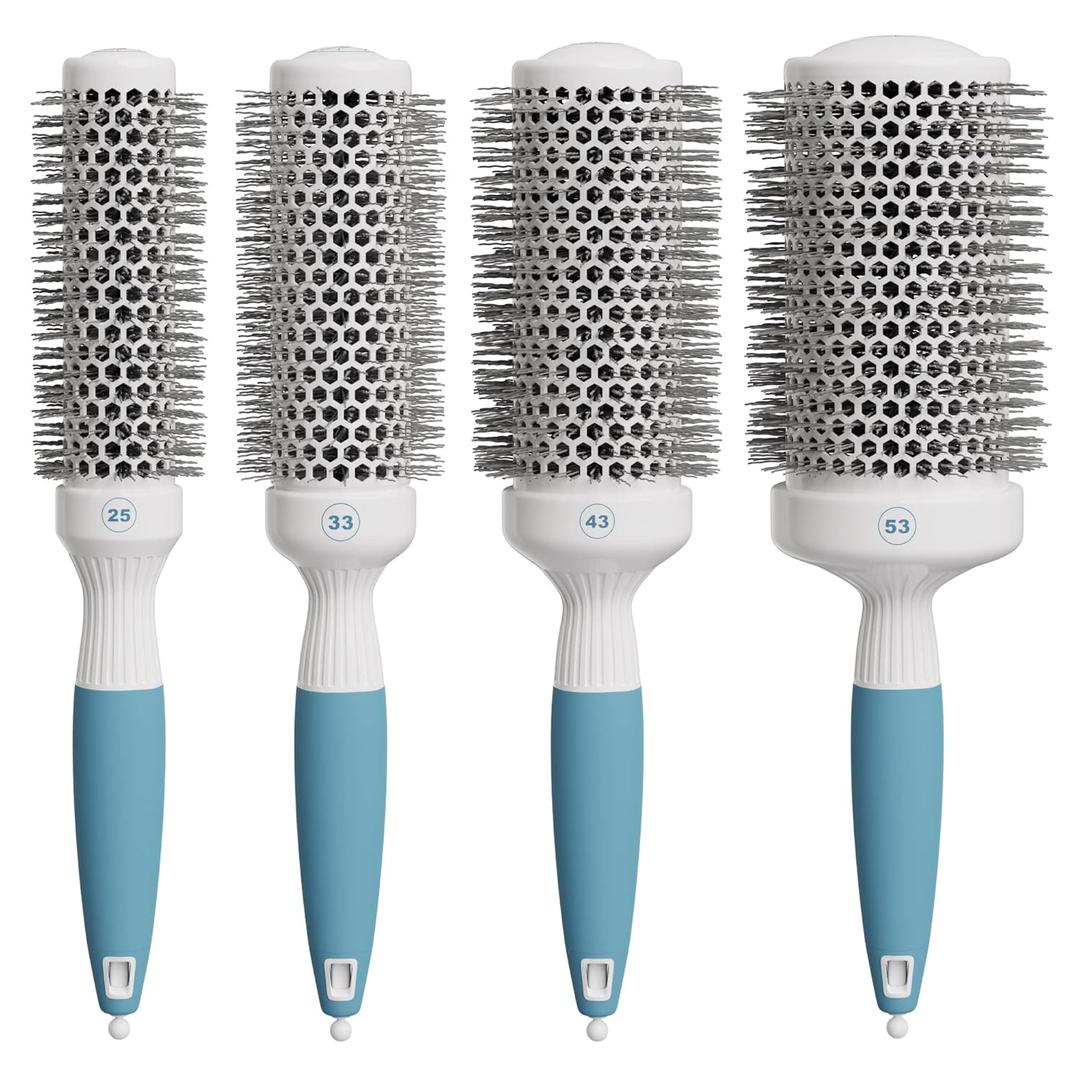 Round Brush Set for Blow Drying and Styling - Ceramic Ionic Thermal Brushes, Wet Hair Brush Bundle with Travel Bag for Women and Men, 4 Pack