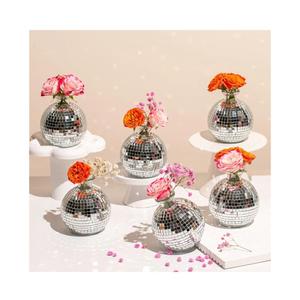 Disco Ball Vase for Centerpieces Disco Ball Planter for Flowers Silver Mirror Glass Disco Ball Decor for Table, Party, Wedding, Birthday, Home, or Bedroom(3.5" X 4")
