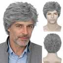 ANOGOL Mens Short Hair Wig Grey Mens Wig Short Gray Wigs Handsome Male Wigs Daily Shaggy Costume Men Pelucas Para Hombres Synthetic Dandy Man Style Funny Old Men Halloween Cosplay for Christmas Party