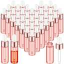 100 Pcs Mini Glass Oil Dropper Bottle Bulk, 5 ml Pink Body Clear Essential Small Empty Bottles Sample Containers Perfume Liquid Vials with Cap for Traveling