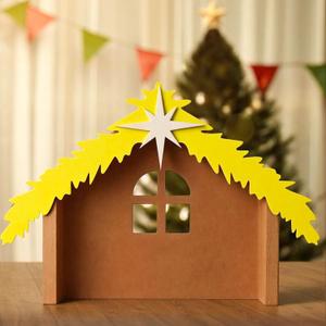 Christmas Wooden Nativity Manger Wood Nativity Scene with Roof Star 13.7 x 9.65'' for Inside 7 Inch Scale Holy Family Wooden Nativity Stable Creche Backdrop for Indoor Home Tabletop Decor Holy Family