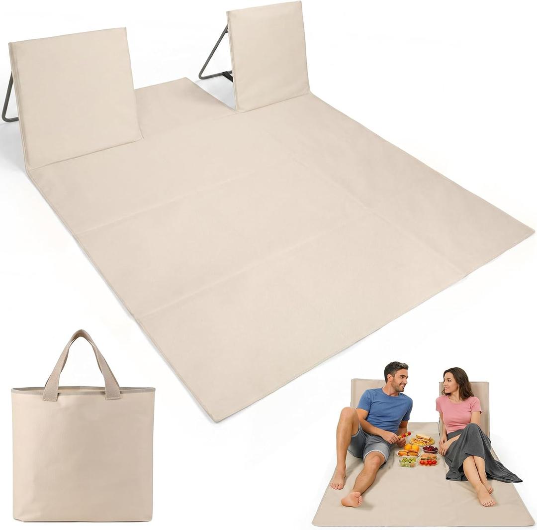 2-Person Portable Beach Lounge Chairs,Lightweight Outdoor Beach Mat with Back Support,Double Pool Seat for Sunbathing Sand Picnic Poolside,Extra Long & Extra Wide Design,Beige, Oversized
