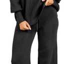 ANRABESS Womens 2 Piece Outfits Fall Lounge Set 2025 Oversized Chunky Knit Sweater Top Wide Leg Pants Loungewear Clothes Black, Medium