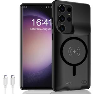 Battery Case for Galaxy S22 Ultra/S23 Ultra,[12000mAh] Portable Protective Smart Wireless Charging Case Support Carplay Compatible with Galaxy S22 Ultra/Galaxy S23 Ultra Battery Case (Black)