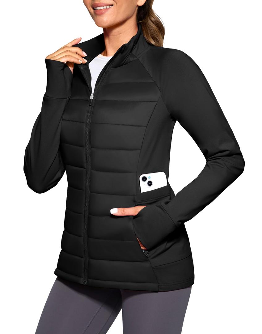 G Gradual Women's Running Fleece Lined Jackets 6 Pockets Lightweight Water Resistant Puffer Jacket for Hiking Travel, S