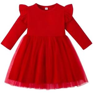 Magic Park 2-3T Baby Ruffle Tutu Dress Toddler Girl Tulle A-line Skirt Kids Casual Dresses Birthday Holiday Outfits, Red