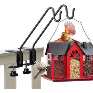 Kingsyard 2 Pack Middium Heavy Duty Deck Hook - 10 inch Metal Deck Railing Hooks for Hanging Bird Feeders, Planters, Suet Baskets, Lanterns, Wind Chimes (10" Clamp Mounted)