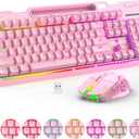 Wireless Gaming Keyboard and Mouse Combo, RGB Backlit Rechargeable 2000 mAh Battery, Mechanical Feel Anti-ghosting Keyboard + 6D 4800DPI Mice for PC Gamer