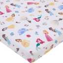 Disney Princess Pink, Blue, Yellow, and White Super Soft Nursery Fitted Mini Crib Sheet