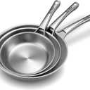 VocVoi Stainless Steel Pan Set, Frying Pan Set, 8/10/12 Inch Stainless Steel Cookware Set, PFOA&PTFE Free Tri-Ply Skillets, Chef's Pan Set, Dishwasher and Oven Safe, Induction Compatible