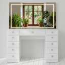 Boahaus Amelia Vanity Desk with LED Mirror  Complete Makeup Station with 11 Drawers, Integrated Power & Built-in Speakers (White)