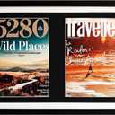 Comic Book Display Case,Black wood Double Magazine Frame, book display,Sports Magazine Frame Displays for 8.5 x 11.25 magazines or 8X 12 comic books,14.8X20.7 photo frame,with Black/White Mat.