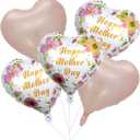 Pink Mother's Day Balloons Flowers Heart Balloons for Mother's Day Birthday Party Decorations Decor Supplies Mothers Party Balloon Set-5 PCS