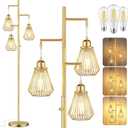 QiMH Industrial Floor Lamps for Living Room, Tree Standing Lamp with Stepless Dimmable, 68" Modern Tall Lamps for Bedroom Study Home Office, Rotary Switch, 3 LED Bulb Included, Gold