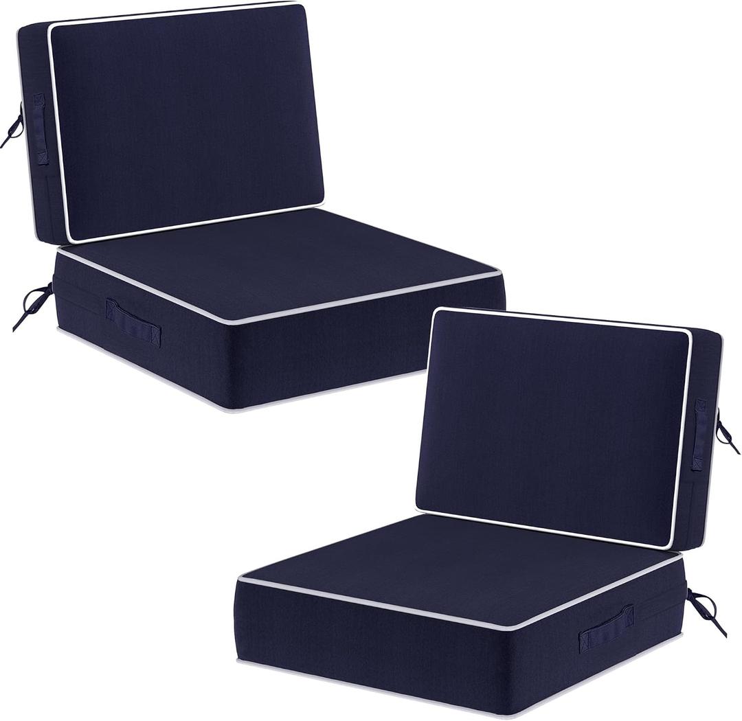 5" Thicker Outdoor Chair Cushions 2 Sets 24" *24" Waterproof Patio Chair Cushions for Outdoor Furniture w/Removable Cover 30D High Density Sponge Filling Thicken Patio Furniture Cushion w/Handle &Ties