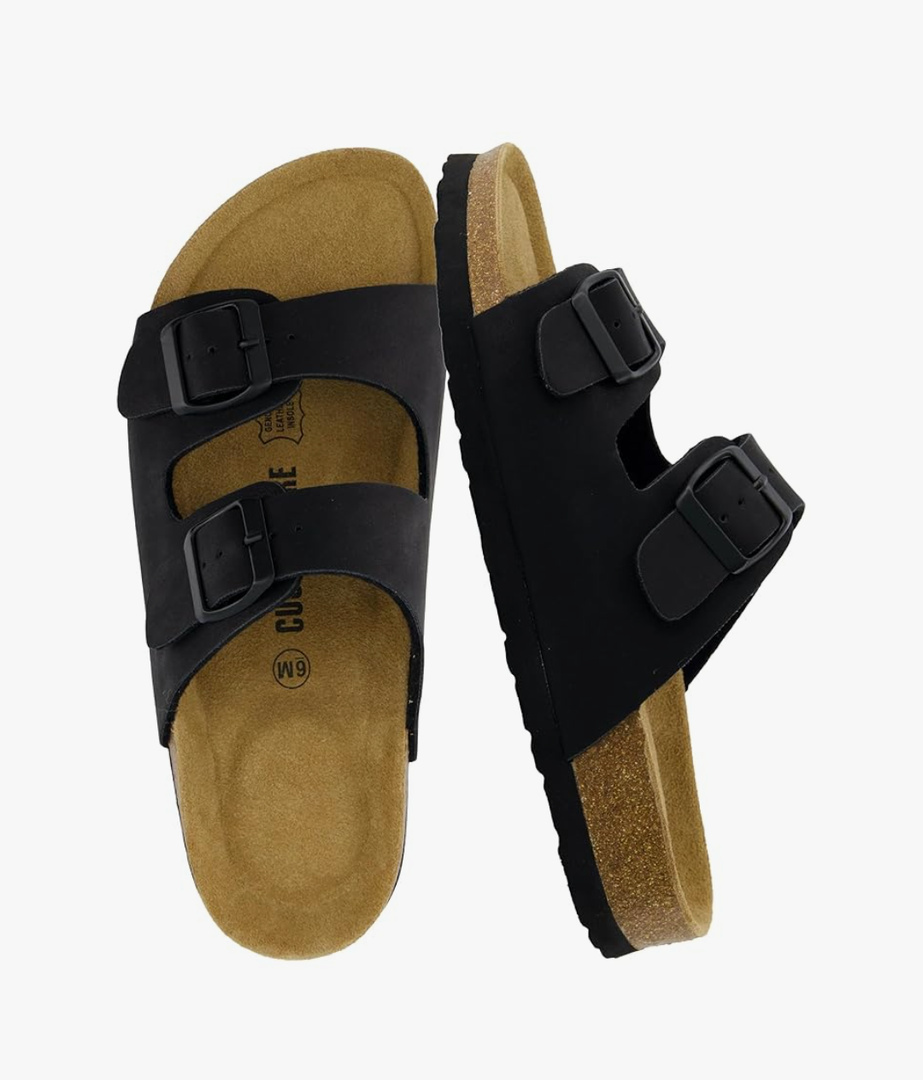  Lane Cork Footbed Sandals for Women – Comfortable Double Buckle Slip-On with Genuine Suede Footbed & Arch Support Slides for Women Footwear 6M