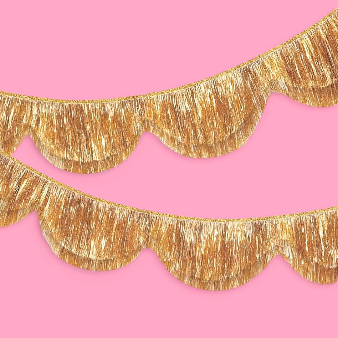 FYSUIMU 6.6 Ft Gold Scalloped Banner Hanging Layered Sparkly Fringe Garland for Bachelorette Birthday Party Backdrop Decor