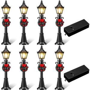 Shappy Christmas Lamp Post Village Accessories Mini Street Lamp Dollhouse Streetlight Models Miniature Street Lamp Decorative Street Lights for DIY Garden Dollhouse Village Pathway (8 Pack)