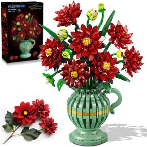 PLAXSOON Flowers Building Set, Dahlia Flower Bouquet Gift for Mothers Day Botanical Collection Building Block for Women Her Adult, 1482 PCS Gothic Plant Bonsai Kit Decor for Mom Wife Couple Girls 12+