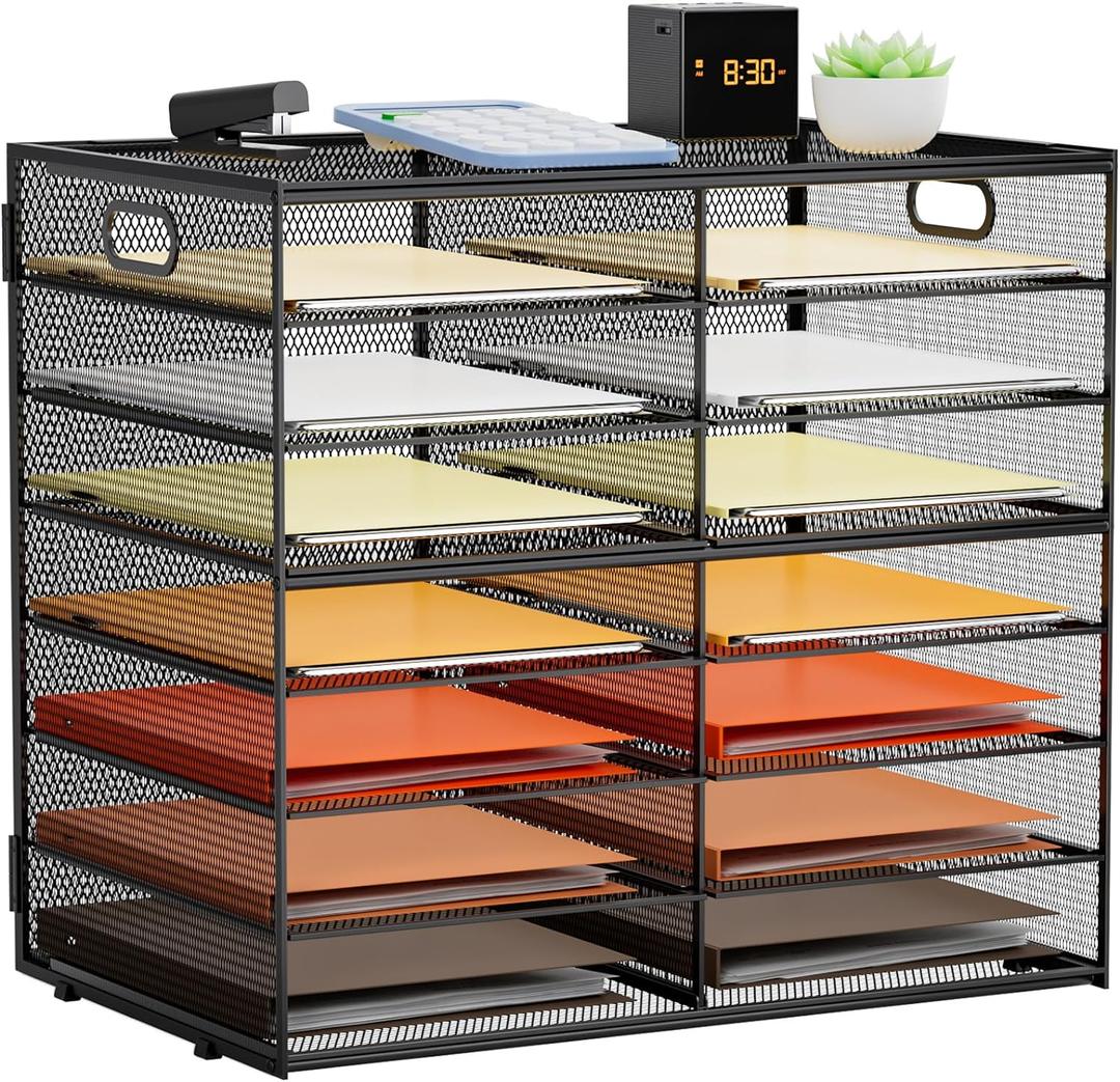 Marbrasse 8 Tier Desktop Literature Organizer, Mesh Paper Organizer Desk Organizers, File Sorter Mail Center Paper Storage Cabinet Classroom Keepers Mailbox for Office Home School, Black (A4 paper only - 8 tier)