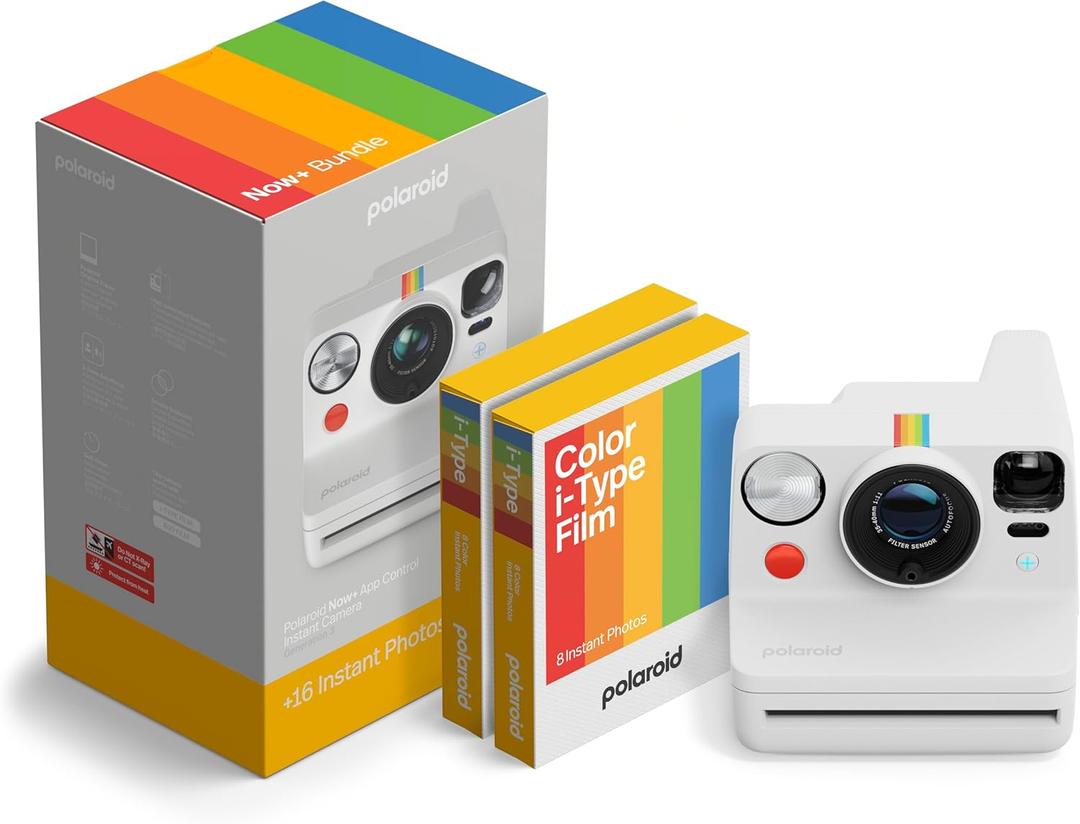 Polaroid Now+ 3rd Generation I-Type Instant Camera + Film Bundle - Now+ Bluetooth App Controlled White Camera + 16 Color Photos (6563)