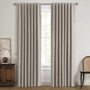 MIULEE 100% Blackout Linen Curtains for Bedroom, Greige Solid Luxury Decor Thermal Insulation Room Darkening Drapes for Living Room Nursery Back Tab Rod Pocket 42 x 72 Inches, 2 Panels