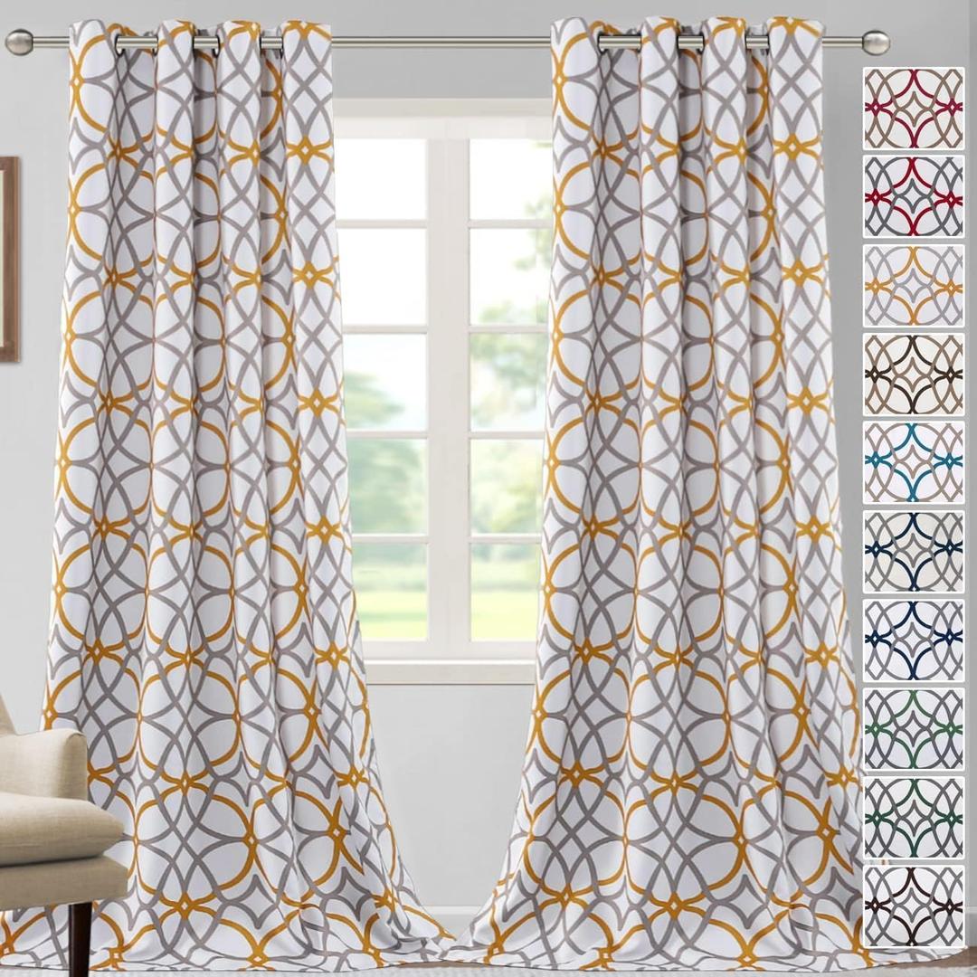 H.VERSAILTEX Blackout Curtains Printed Design 96 Inch Length 2 Panels Set Thermal Insulated Curtains for Bedroom Living Room Geometric Modern Grommet Window Drapes - Mustard and Grey