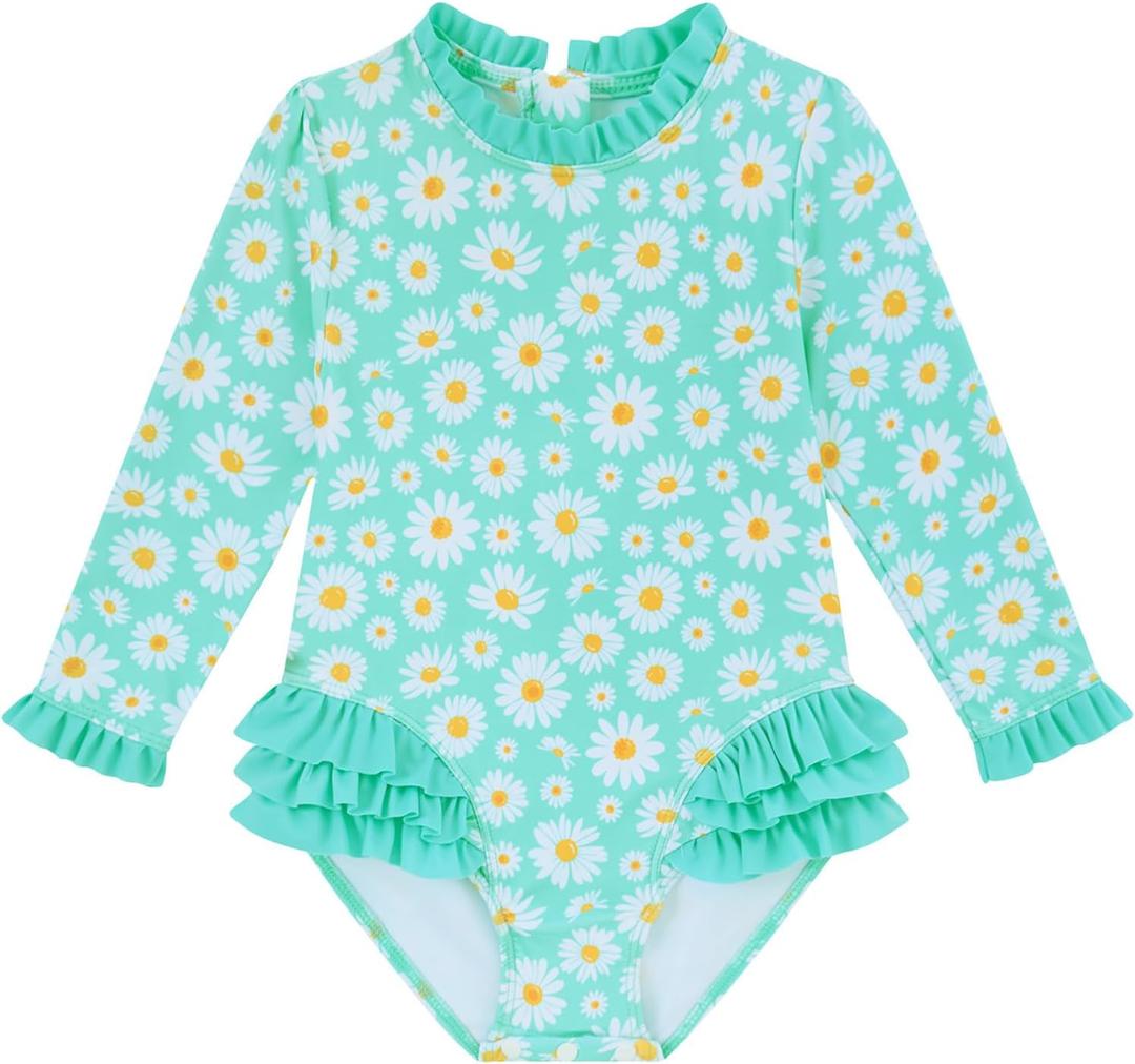 Baby Girl Swimsuit UPF50+ Sun Protection Infant Bathing Suit Long Sleeve Rash Guard 3-24M