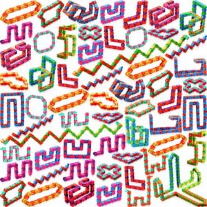 Sotiff 60 Packs Wacky Track Fidget Toy 24 Links Snap and Click Snake Fidget Toy Gift for Kids Adult Autism Stress Relief Therapy for Classroom Party Bag Filler Keep Mind Focused(Basic Color,48 Links)