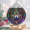 Stained Glass Wolf Christmas Ornament - Holiday Home Decor - Tree Decoration - Gift Exchange Idea