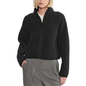 Fleece Jackets Women Causal Long Sleeve Sherpa Jacket Warm Ziper Fuzzy Coat Sweatshirts Trendy with Pockets (Large, Black)