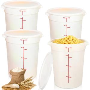 Hushee 4 Pcs Commercial Food Storage Containers Round PP Food Storage Containers with Lids for Pantry Translucent Plastic Tubs with Lids for Storage Food Safe Bucket with Scales and Handles (8 Quart)