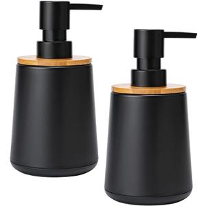 Soap Dispenser Plastic Bamboo with Pump Liquid Hand Lotion Dispenser for Shampoo Bathroom Kitchen 12 oz Black 2 Pack
