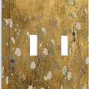 Decorative Switch Plate Covers Vintage White Flowers Birds on Golden Background 2 Gang Light Switch Cover Plate Unique Double Toggle Wall Plate Light Switch Covers for Home Decor