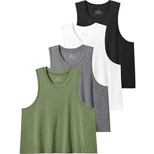 Star Vibe High Neck Flowy Crop Tank for Women Yoga Cropped Tank Tops Basic Sleeveless Athletic Workout Undershirt 4 Pack Large 